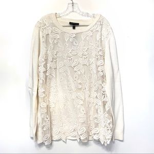 Lane Bryant Lace Overlay Crew Neck Cream Sweater